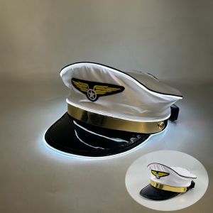 GAOSU Boost Party Vibe LED Light Up Pilot Hat Adjustable Breathable Glowing Party Cap Fashion No Deformation Uniform Pilot Cap Fancy Dress