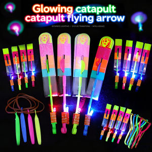 【Ready StockL】10PCS LED Helicopter Flying Arrow Slingshot Flying Arrow Light Up Flying Rocket Outdoor Toy Party Gif