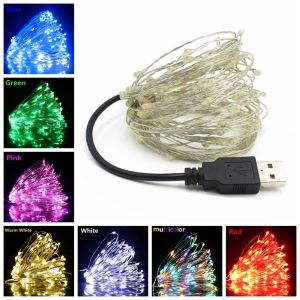 ??【Readystock】 + FREE Shipping?? 2/5/10M USB LED String Lights Copper Silver Wire Garland Light Waterproof Fairy Lights For Christmas Wedding Party Decoration