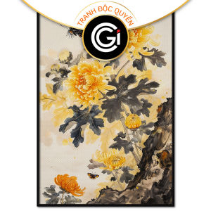Tranh thủy mặc hoa cúc vàng tranh treo tường tranh dán tường CGI - 416