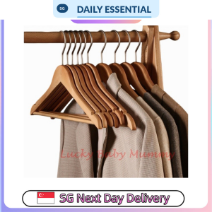 【DAILY ESSENTIAL】 Wooden Clothes or Clip Pants Hangers | Light or Dark Pine | 10 or 20 Pieces