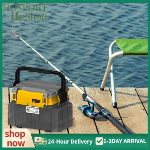 【HPS】 กล่องเกียร์ตกปลาสองชั้นพร้อมที่จับคันเบ็ดกล่องรีลแบบพกพาความจุขนาดใหญ่สำหรับผู้ชายผู้หญิงสำหรับตกปลากลางแจ้ง