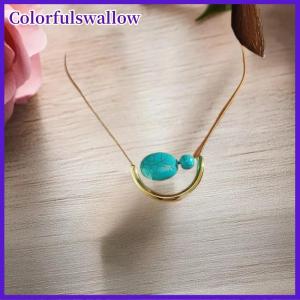 Colorfulswallow Bohemian Vòng cổ cho phụ nữ màu xanh đá hạt hình trái tim Mặt dây chuyền chéo Chuỗi vòng cổ