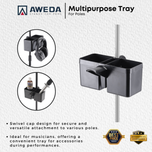 AWEDA Multipurpose Tray with Swivel Cap and Headphone Hanger for Pole ( MP-TRAY / Music Stand Microphone Stand )