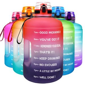 QuiFit 3.78L 128OZ Gallon Water Bottle with Locking Flip-Flop Lid and Strainer Motivational Time Maker Kettle Large Capacity Tumbler Outdoor Activity Bottles