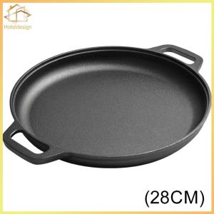 Cast Iron Pancake Pizza Pan with Dual Handles Non-Stick Kitchen Outdoor BBQ Grill Kitchen Cooking Pot Cookware Fry Pan