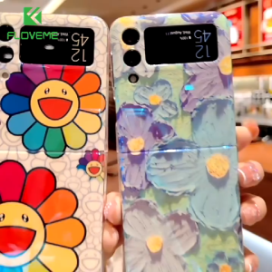 FLOVEME Flower Painted Phone Case For Samsung Galaxy Z Flip 5 Flip 4 Flip 3 5G Ultra-Thin Folding Hard PC Shockproof Back Cover For Galaxy Z Flip 5 Flip 4 Flip 3