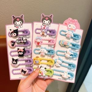 5Pcs Sanrio Kids Hairpins Cartoon Kuromi My Melody Broken Hair Bb Clip Dopamine Color Girls Cinnamoroll Princess Headwear Gifts