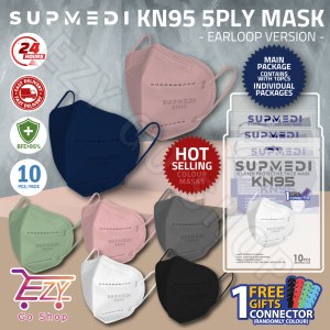 SUPMEDI -【KN95】5ply Adult Earloop Face Mask 10pcs/Pack Disposable Face Mask EarLoop *FREE 1 Connector*