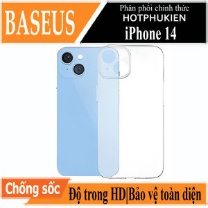 Ốp lưng chống sốc trong suốt cho iPhone 14 (6.1 inch) hiệu Baseus Protective Case trang bị khung bảo vệ camera chống chịu va đập cực tốt độ trong suốt chuẩn HD - Phân phối bởi Hotphukien