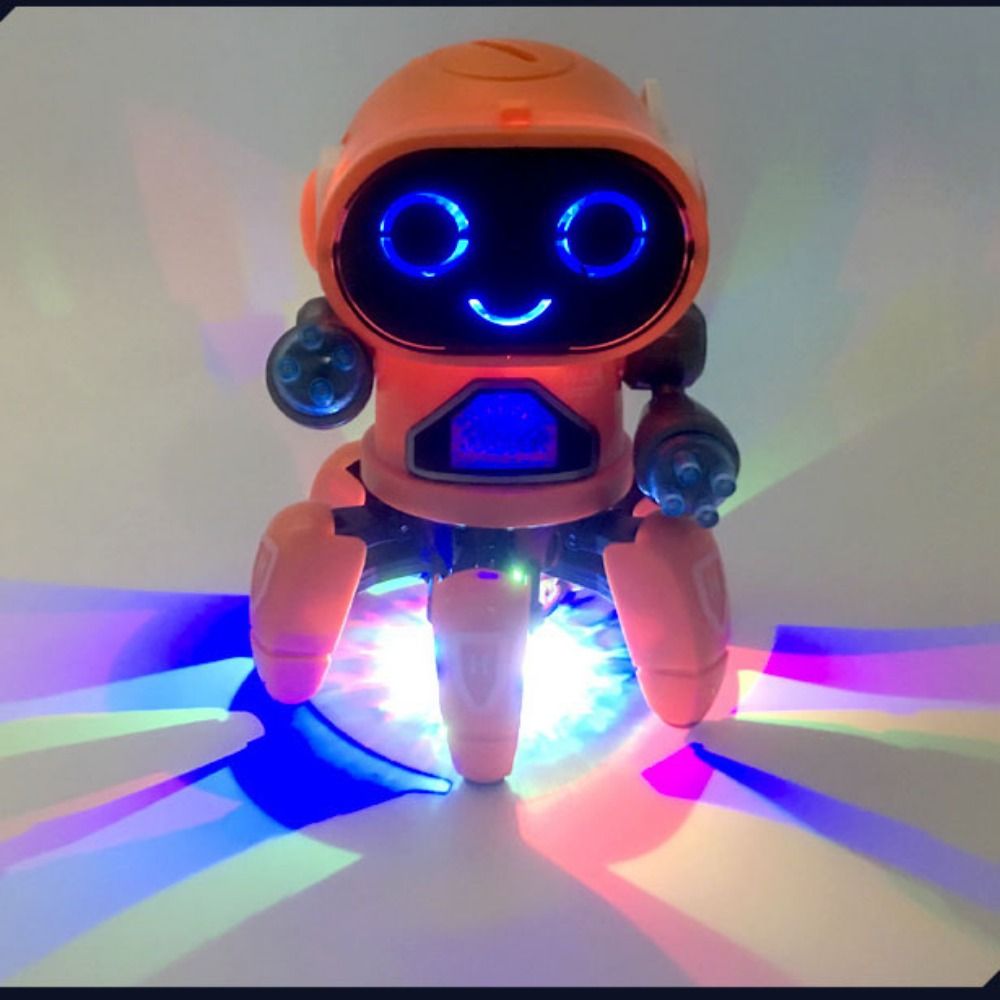 ของเล่นที่มีเสียงดนตรี IJVBTV หุ่นยนต์เดินร้องเพลงสีสันสดใส LED 6เล็บหุ่นยนต์เต้นได้อิเล็กทรอนิกส์หลากสีหุ่นยนต์ขายดีแสงแฟลชเล่นเพลง Rc ได้