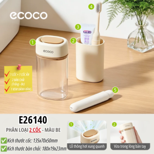 Bộ 5 món ECOCO-Hộp đựng bàn chải du lịch tích hợp bàn chải gấp gọn cốc súc miệng kèm kem đánh răng cao cấp thế hệ mới