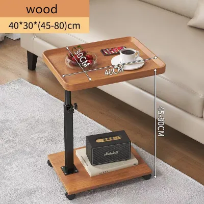 Modern Design Double-deck Coffee Side Table with Wheels Wooden Bedroom Nightstands Side Table Center Home Furniture