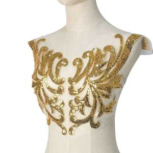 1Pair Sequin Embroidery Lace Fabric Applique Baroque Flower Lace Fabric Trim for Wedding Dress DIY