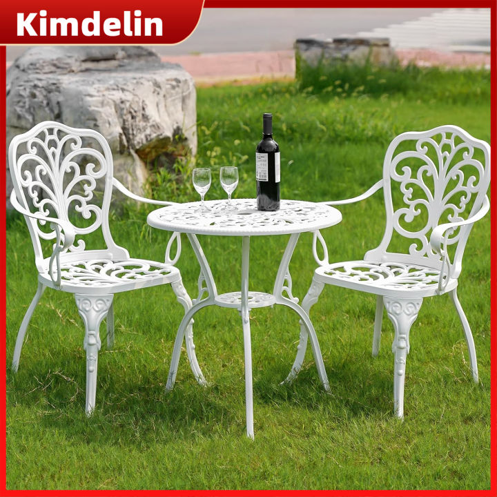 KIMDELIN Bistro Table and Chairs Set of 2, Patio Furniture Bistro Set, Cast  Aluminum Bistro Set Piece Outdoor with Umbrella Hole for Balcony