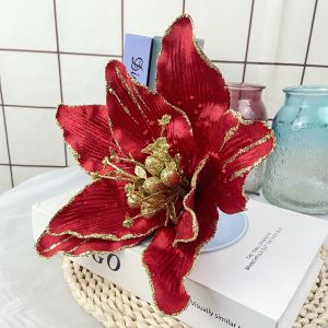 OKKFINE Silk Fabric Artificial Christmas Flower Vivid Shape Decorative Accessory Holiday Floral Pick Easy To Hang Fake Floral Stem Xmas Tree Decor Christmas Tree Decor