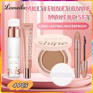 LAMEILA O.TWO.O 4 Pcs Makeup Set Air Cushion BB Cream Natural Finish+50ml Makeup Setting Spray Long-lasting+Waterproof Mascara 4d Lengthening Silk Fiber Lashes+Face Primer Makeup Base