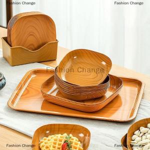[COD] Fashion Change Creative Imitation Wood Plastic Snack Plate Vinegar Dish Home Sushi Breakfast Dried Fruit Snack Tray Bone Spitting Dish