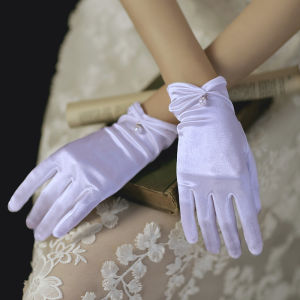 [SG]👰‍♂️💑Handcraft Short Satin Bridal Gloves Wedding Elegant Vintage White Beige Black Satin Gloves MOM Marriage Party