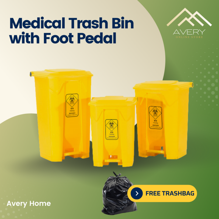 Medical Waste Trash Bin with Foot Pedal / Yellow Trash Can Medical