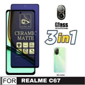 Promo Paket 3 in 1 Tempered Glass Realme C67 4G 2023 Anti Gores Layar Anti Radiasi + Garskin + Kamera