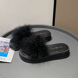Free Shipping Trendy Fluffy Platform Slippers For Women 2026 Summer New Style Thick-Soled Flip-Flops Student-Friendly Versatile Outdoor Footwear