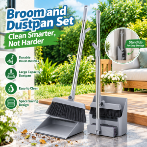 4 in1 All-in-One Broom & Dustpan Set Long Handle Easy Sweep Scrape & Collect Dust