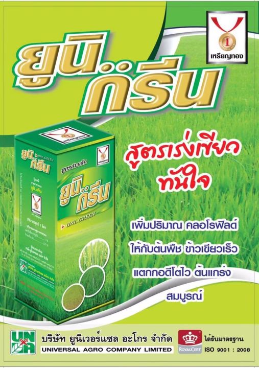 ปุ๋ยน้ำยูนิกรีน เหรียญทอง เร่งแตกกอ ข้าวโตไว