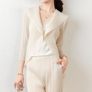 Miyake Pleated Niche Design Blouse Womens Casual All-Match Elastic Plus Size X256