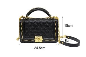 Hong Kong Caviar Pebbled Calfskin Quilting Golden Metal Chain Shoulder Bag