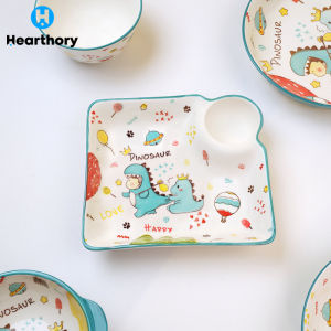 Cartoon Dinosaur Ceramic Dumpling Plate Kids Dining Plate Cute Dinosaur Dining Set for Kids