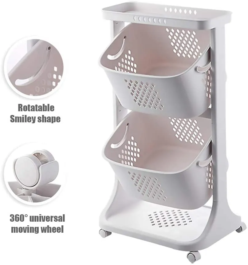 Laundry Cart Basket Hamper with Detachable Wheels Tier Trolley Basket  Stand Dirty Clothes Bag Utility Storage Organizer Cart for Kitchen Bathroom 