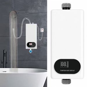 VGMJ Digital Display Instant Water Heater Instant Hot Water Constant Temperature Tankless Water Heater Overheat Protection Quick Water Flow Electric Water Heater Set Bathroom