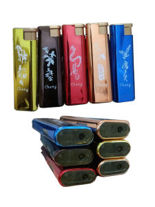 Combo 5 chiếc quẹt khò tia xanh chống gió shenlon  Vỏ kim loại  sáng bóng in hình thư pháp có đích bơm gas lại khi hết