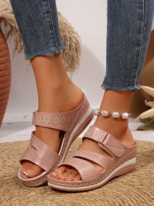[Free Shipping] New Plus-Size WomenS Shoes: WomenS Wedge Heel Sandals With A Single Strap Casual Fish-Mouth Design Blue Color