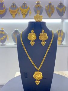 24K Bộ trang sức nữ vàng mây lành gồm dây chuyền bông tai và nhẫn Jewelry