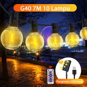 G40 Solar Lampu Gantung Outdoor LED Lampu String Soket Tahan Air Steker Lampu Surya Bohlam Lampu Taman