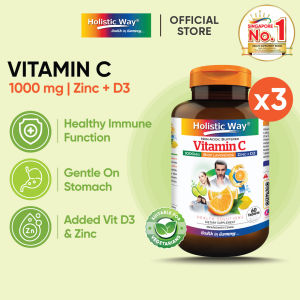 [Bundle of 3] Holistic Way Non-Acidic Buffered Vitamin C 1000mg with Bioflavonoids Zinc & Vitamin D3 – Gentle on Stomach Supports Immunity & Antioxidant Defence — Vegetarian (60 Tablets per bottle)