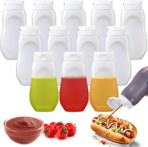 320ML Clear Sauce Squeeze Bottle Reusable Condiment Dispenser Ketchup Mustard Sauce Bottle with Lid