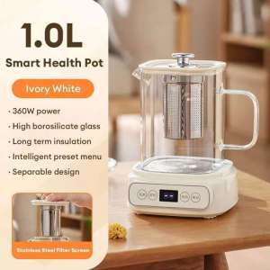 1-liter teapot multi-functional borosilicate glass teapot set Teabloom brand oven and microwave safe heat-resistant teacups with strainer.Cerek Kesihatan 健康壺