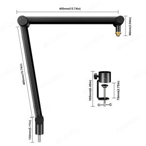 Boom ไมโครโฟนแขนขาตั้งโลหะปรับขนาดได้กันสะเทือนไมค์บูมแขนสำหรับเล่นเกมพร้อมหนีบโต๊ะและ3/8ไปยังอะแดปเตอร์5/8