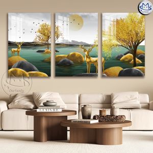 3pcs/Set Money Tree Fortune Tree Wall Decoration Painting Deer Landscape  Stone for Living Room Decor