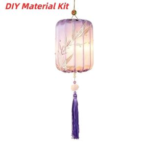 PREDICATE MACROSCALE65PR3 LED Light Up Mid Autumn Light Lantern Floral Pattern Tassel Pendant Handheld Festival Lantern Faux Song Brocade DIY Handheld Lantern Mid Autumn Festival