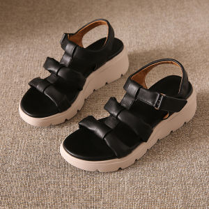 [Free Shipping] Thick-Soled Retro New Roman Sandals For Women Featuring A Height-Increasing Design Woven And Hollowed-Out Details And A Comfortable One-Strap Style