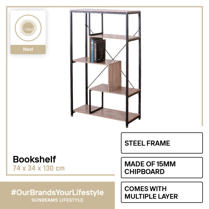 NEST DESIGN LAB Bookshelf Multi-Layer Display Shelves 74x34x130cm ...