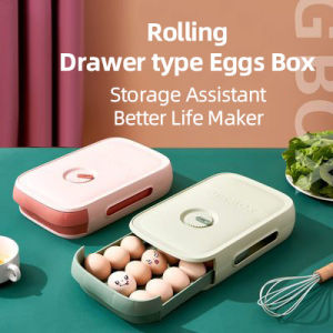 18 Grid Egg Holder Case Refrigerator Auto Scrolling Drawer Type Eggs Storage Box Fridge Kitchen Container