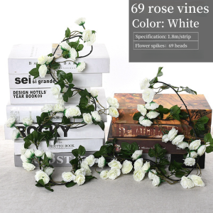 1.8m Simulation of 69 Rose Artificial Flower Vine For Wedding Garland Home Wedding Air Conditioning Pipe Ceiling Decoration Silk Artificial Rose Vine