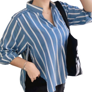 Blus Rayon Lilo Motif Garis Gaya Korea Plus Size