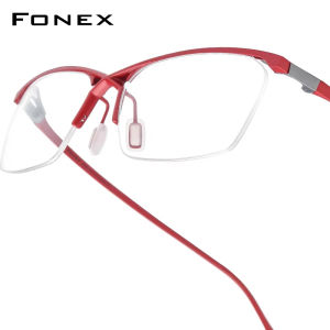 FONEX Titanium Glasses Frame Men Brand Design Semi-Rimless Square Eyeglasses Japanese Ultralight Half-Rim High-Quality Myopia Optical Prescription Eyewear 85757