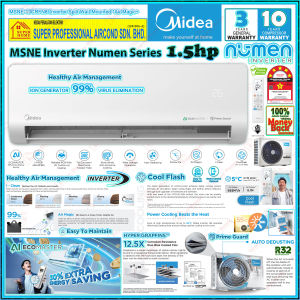 Nur E-Rebate RM200 | Midea Inverter Air Conditioner MSNE-13CRFN8 ((Numen Series)) 1.5hp R32 Inverter Air Conditioner 5 star Energy Rating